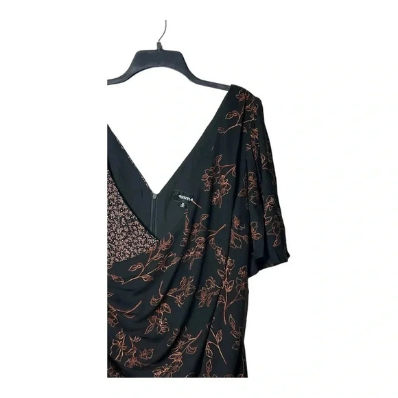 1499. 4SI3NNA ANTOINETTE FLORAL COLORBLOCK MIDI LENGTH DRESS MEDIUM PINK/BLACK - Picture 4 of 11